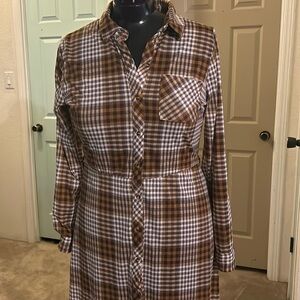 Passport button down plaid dress